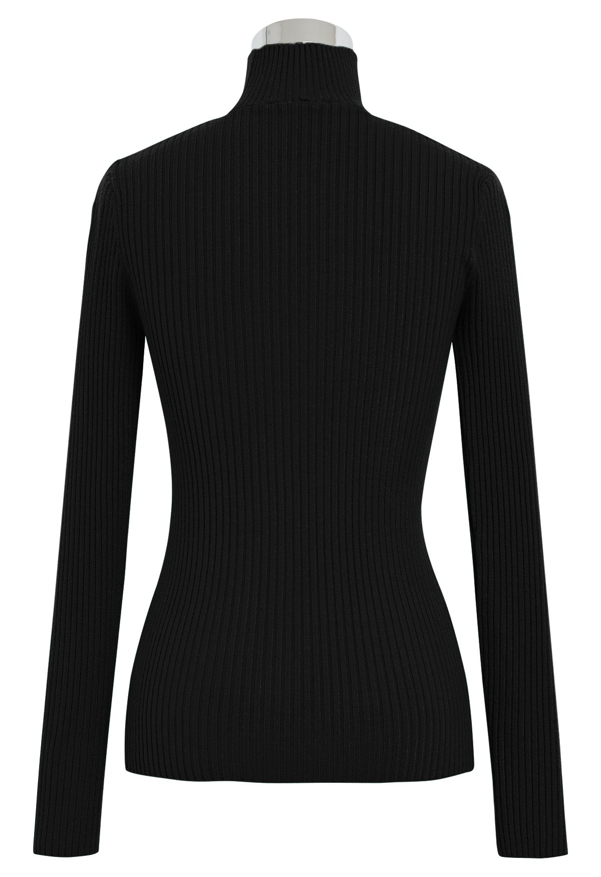 Cutout High Neck Rib Knit Top in Black - Retro, Indie and Unique Fashion