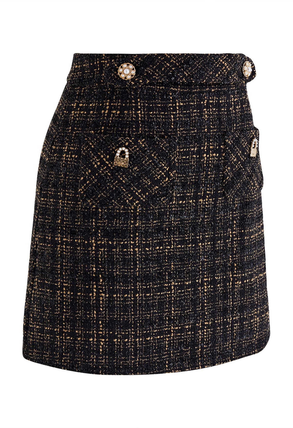 Metallic Thread Plaid Tweed Mini Skirt in Black - Retro, Indie and ...