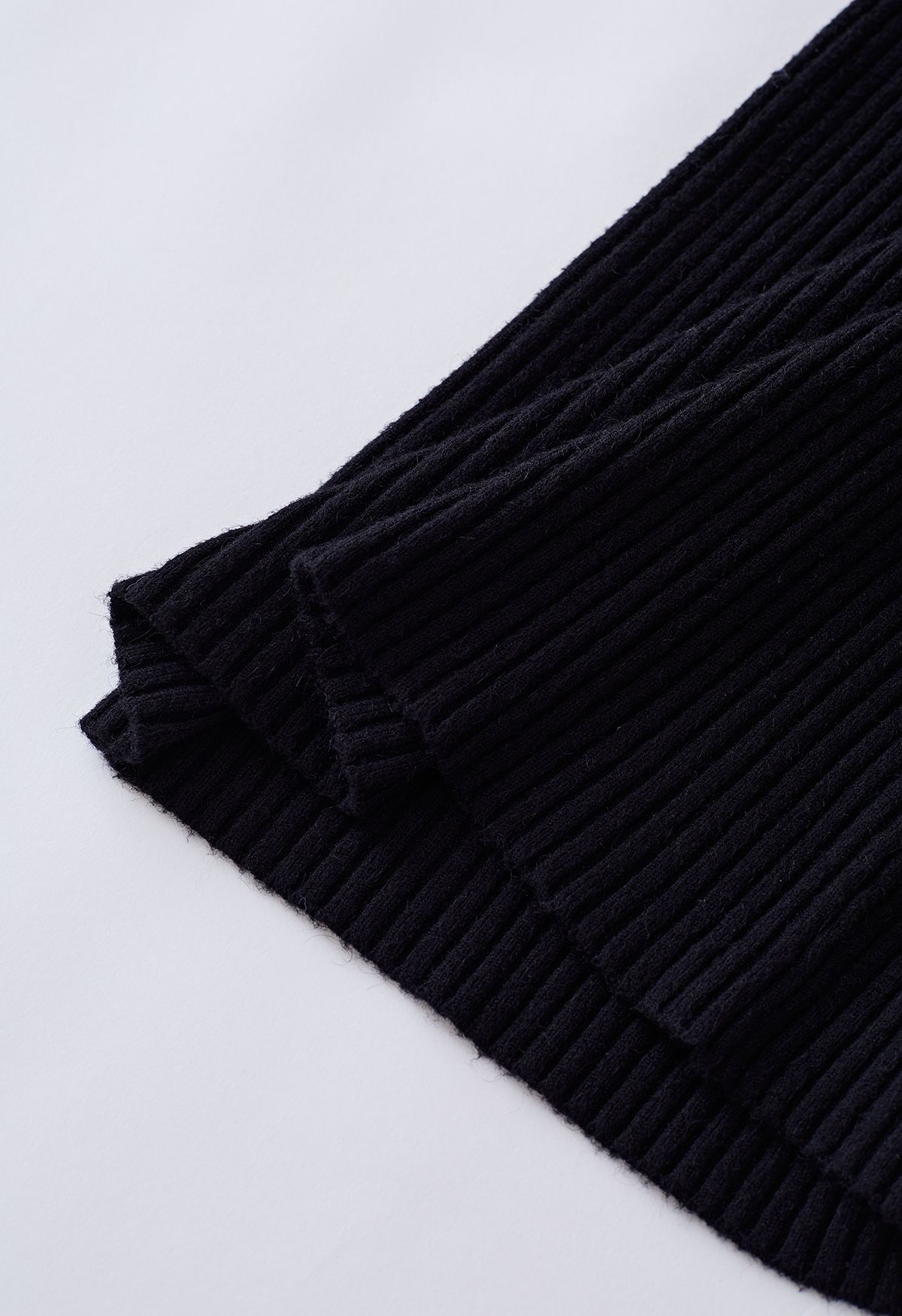 Cutout High Neck Rib Knit Top in Black