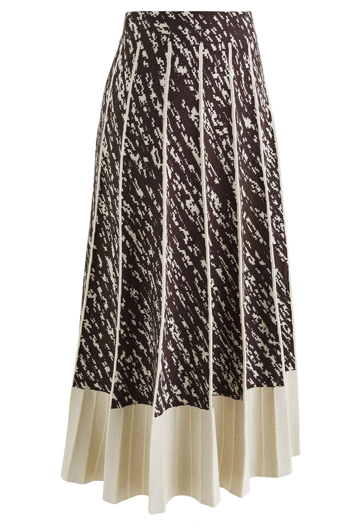 Contrast Hem A-line Pleated Knit Skirt in Cream