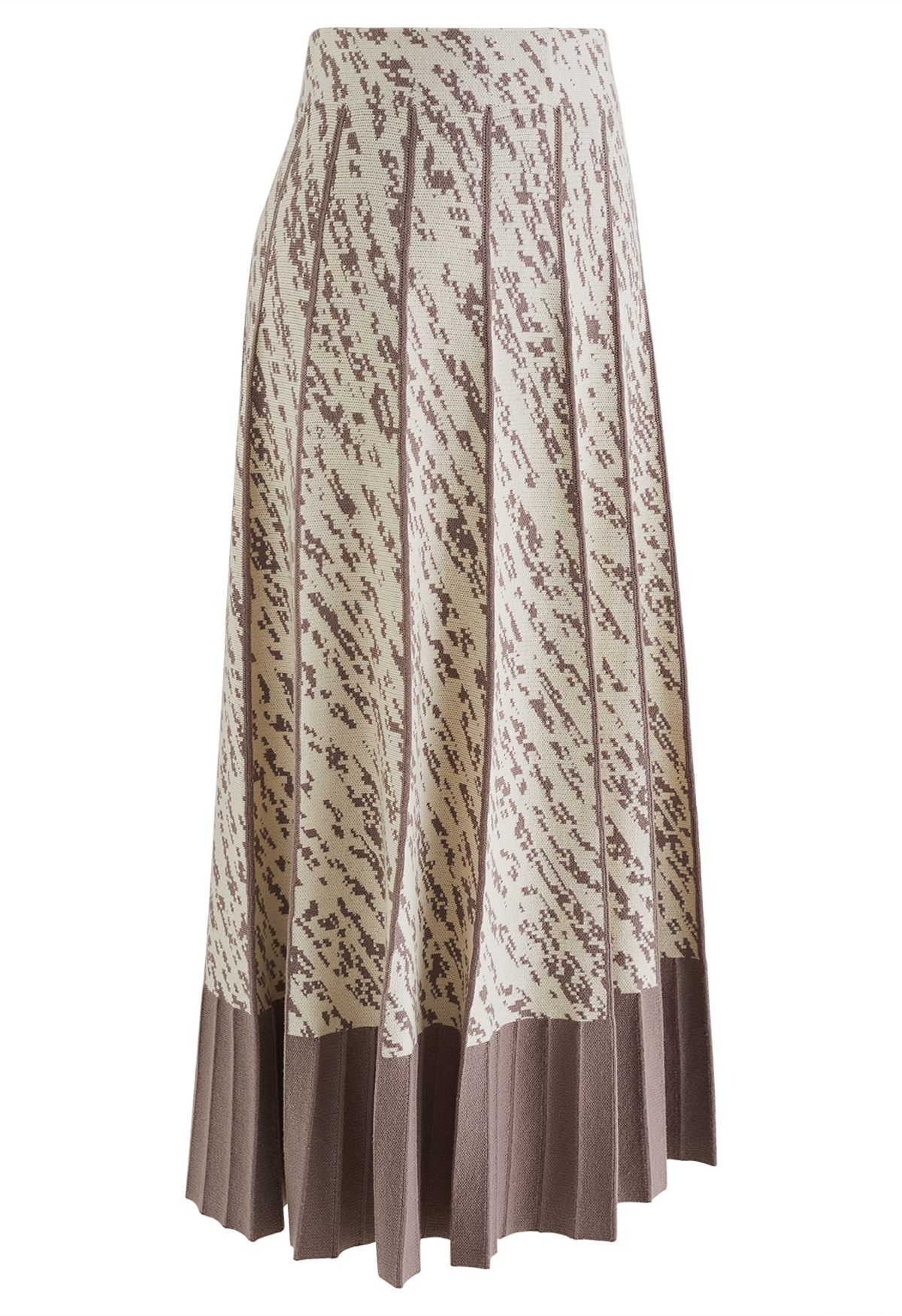 Contrast Hem A-line Pleated Knit Skirt in Brown - Retro, Indie and ...