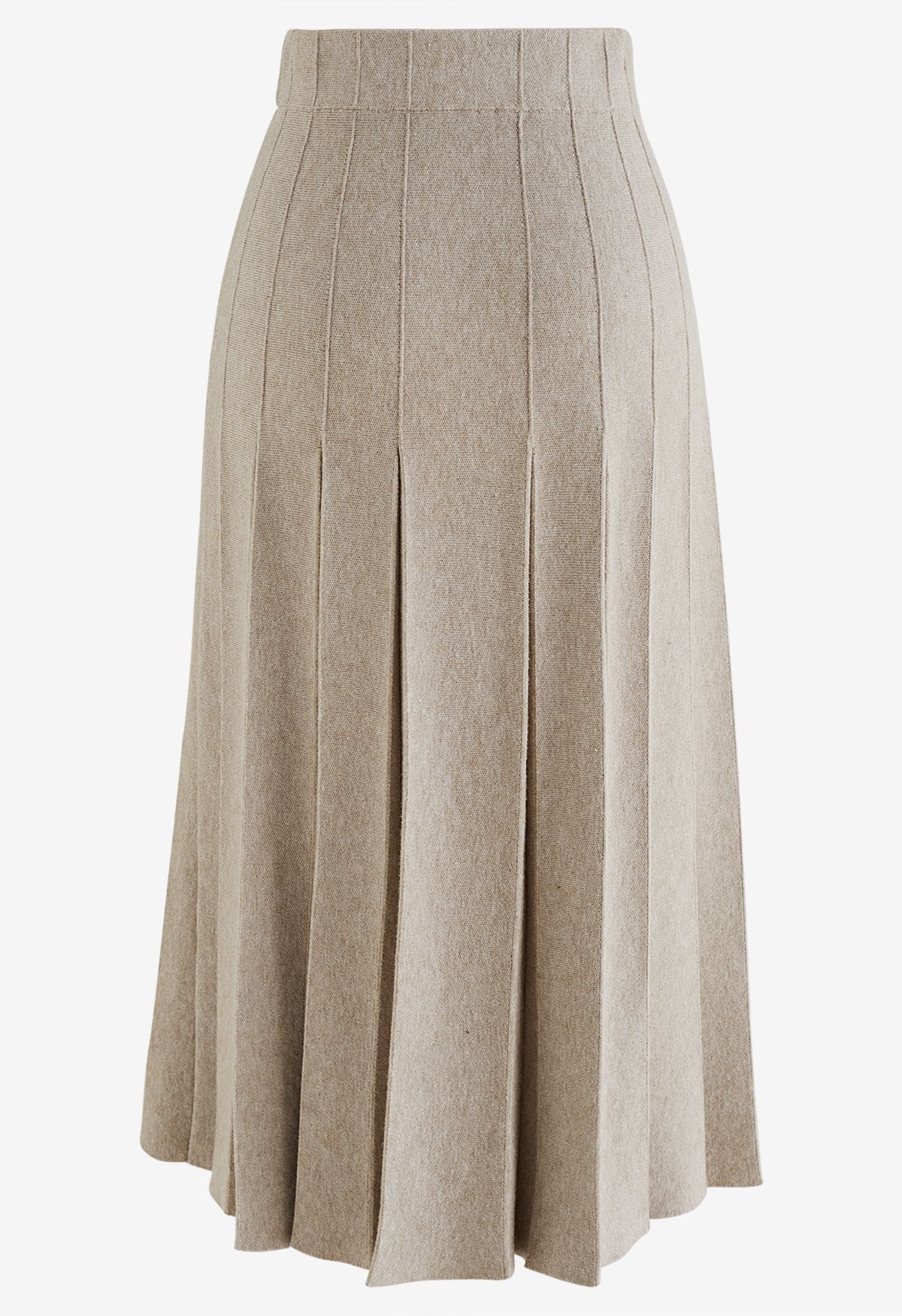 Buttoned Pleated Knit Midi Skirt in Taupe