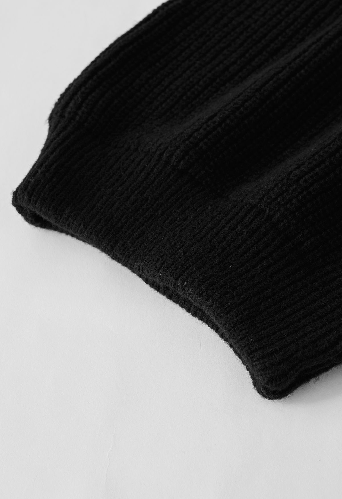 Splicing Folded Shoulder Rib Knit Sweater in Black - Retro, Indie and ...