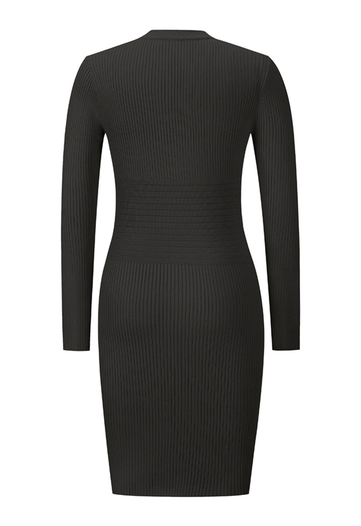 Decorous Gold Button Fitted Knit Dress in Black