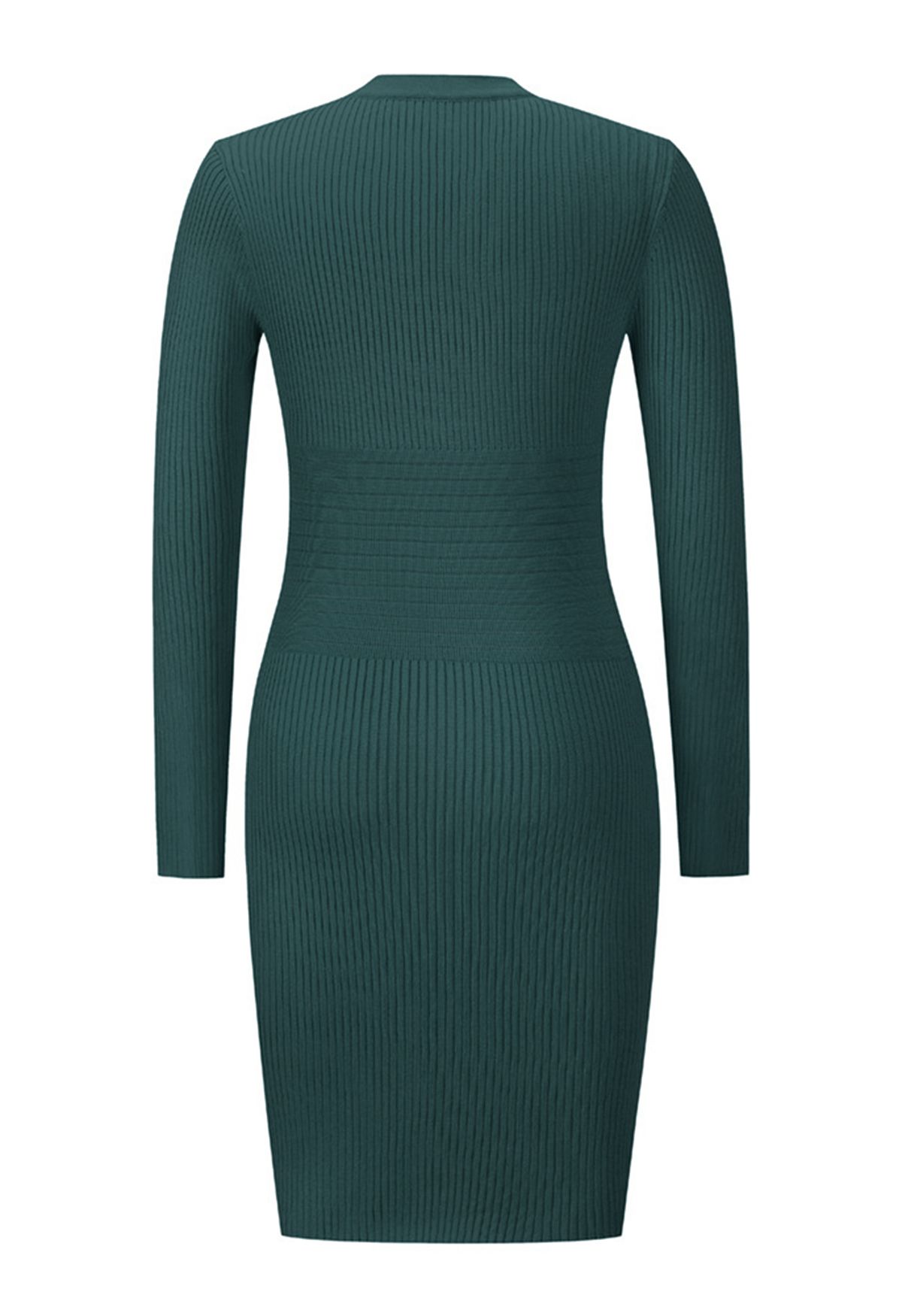 Decorous Gold Button Fitted Knit Dress in Emerald