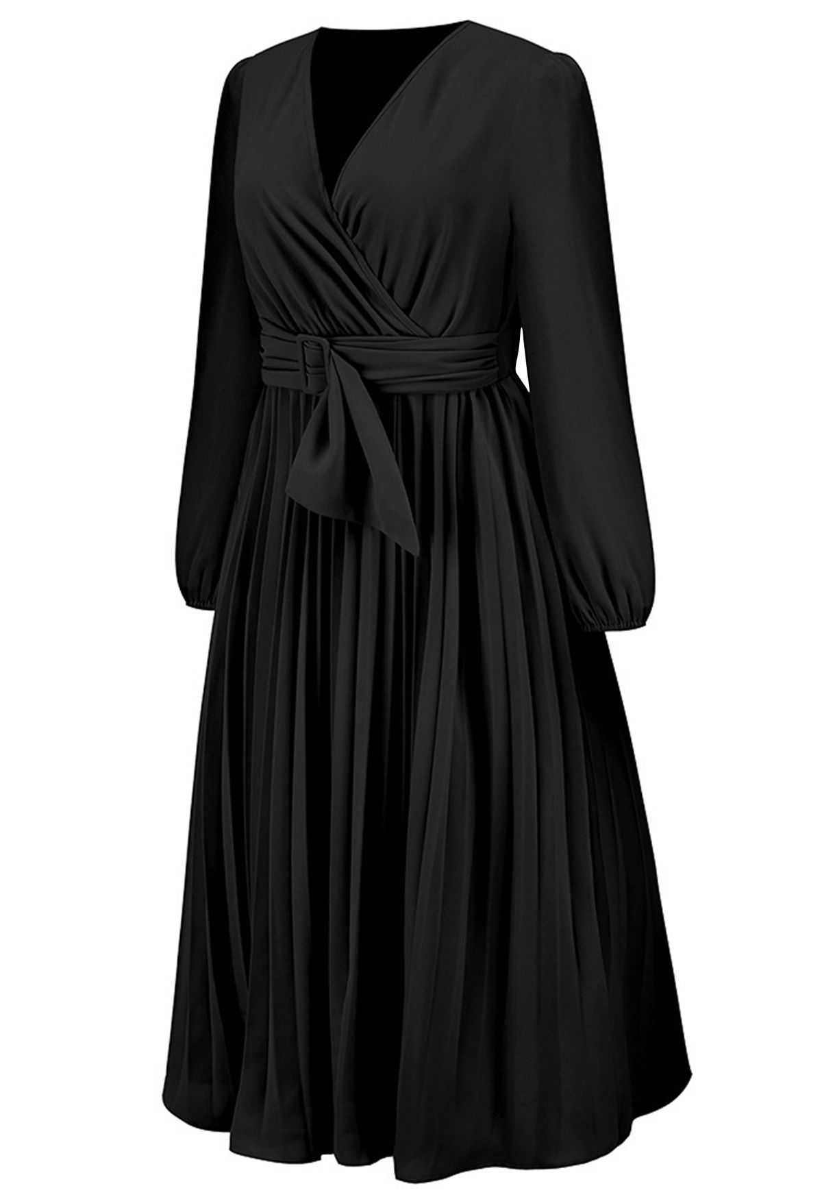 Wrap Front Buckle Belt Dress in Black - Retro, Indie and Unique Fashion
