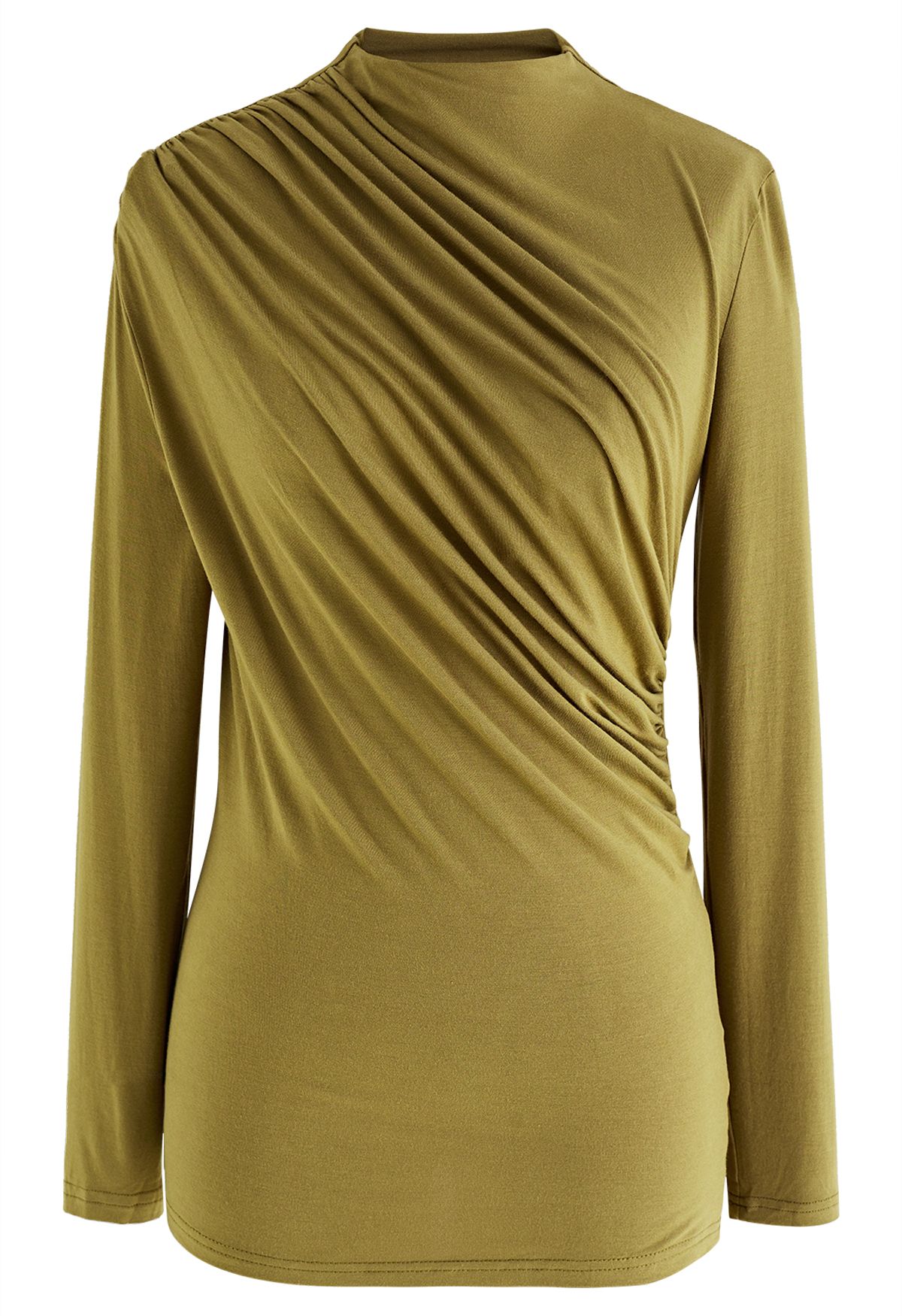 Ruched Long Sleeves Top in Olive - Retro, Indie and Unique Fashion