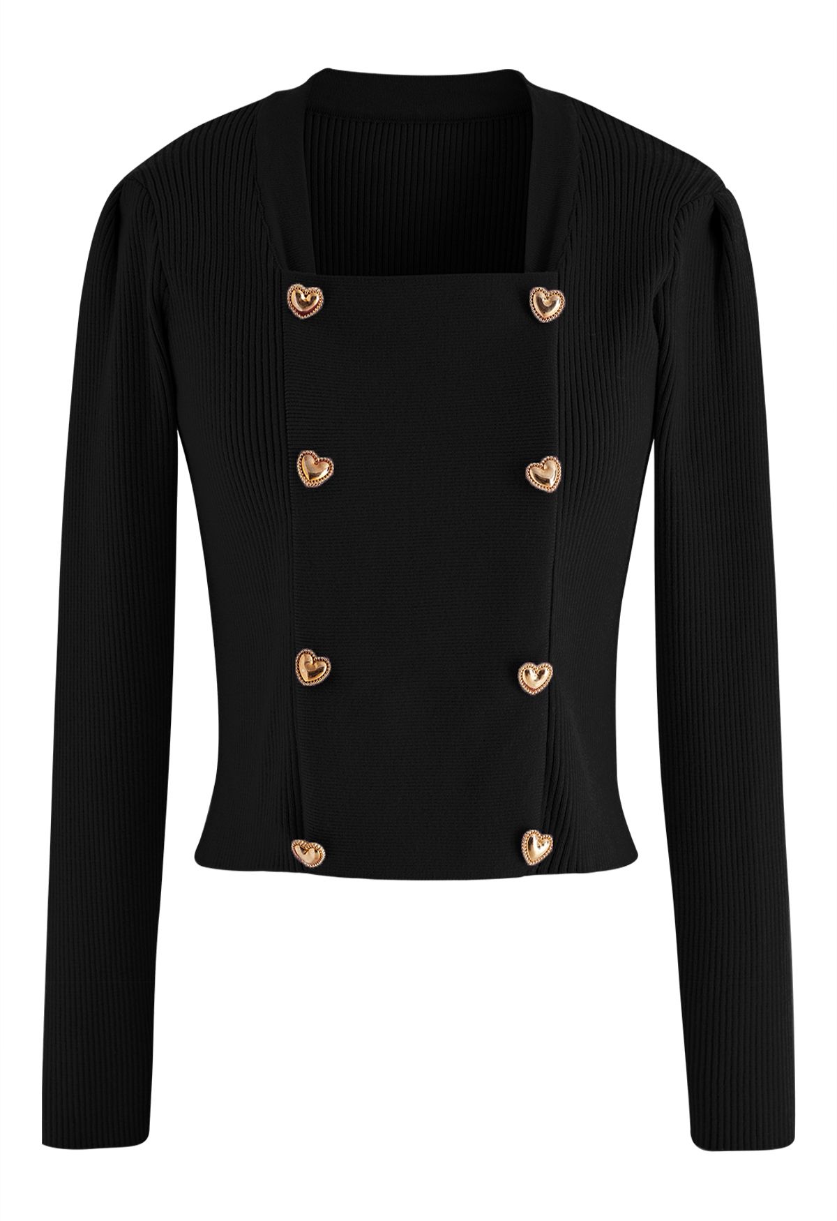 Heart-Shape Buttons Square Neck Knit Top in Black - Retro, Indie and ...