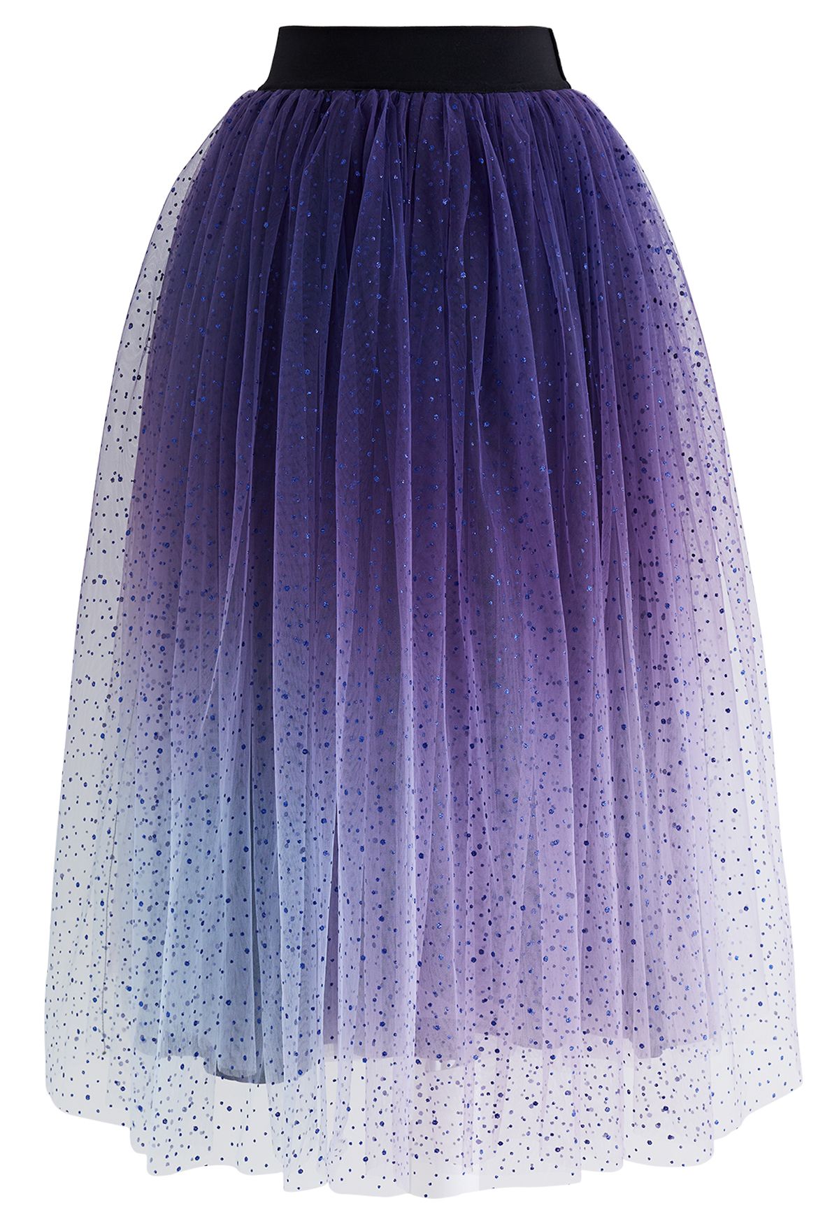 Festive Sparkle Ombre Tulle Midi Skirt in Purple