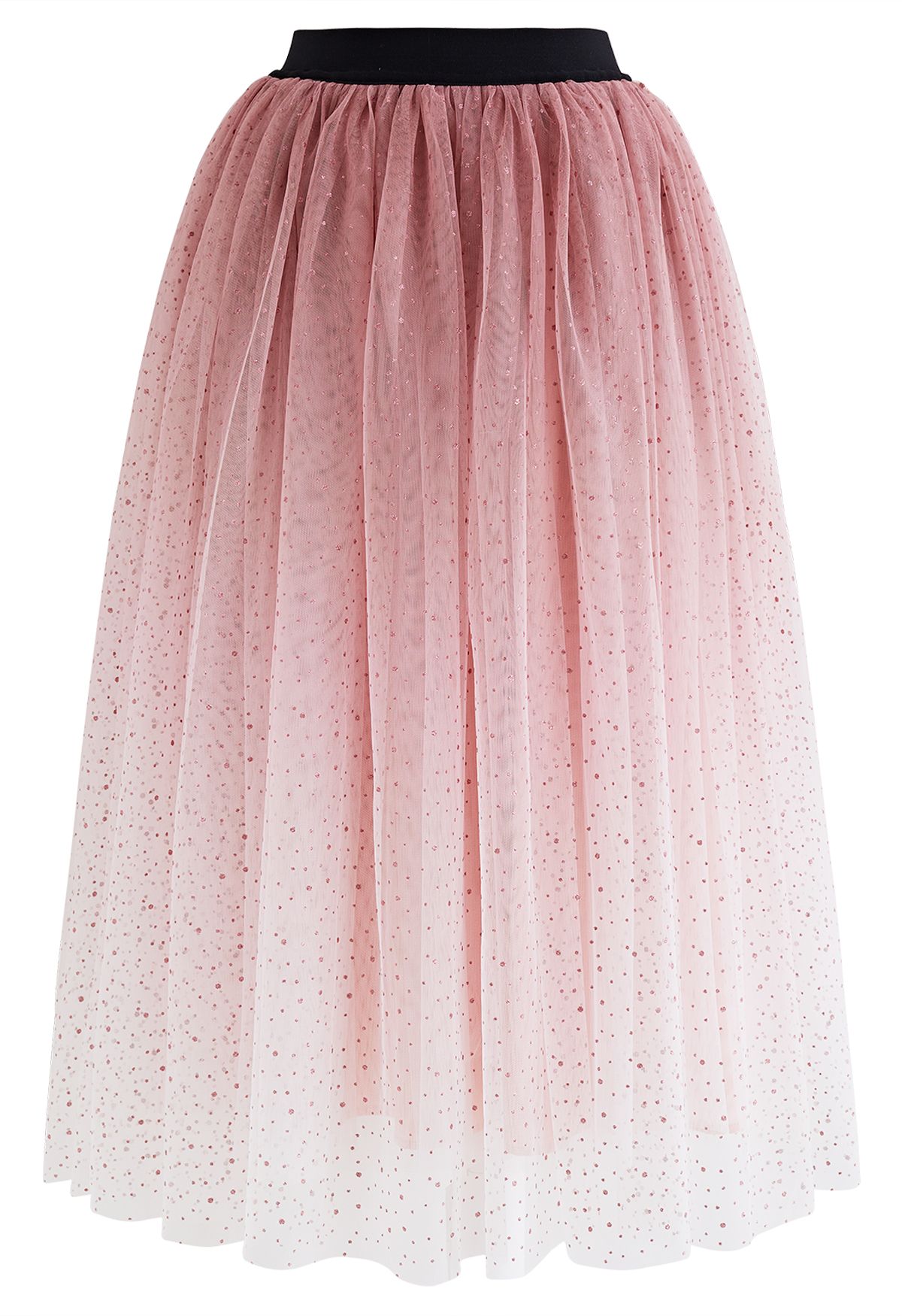 Festive Sparkle Ombre Tulle Midi Skirt in Pink