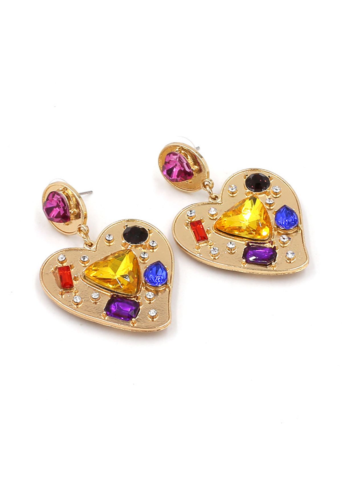 Heart Shape Multi Color Crystal Earrings in Gold