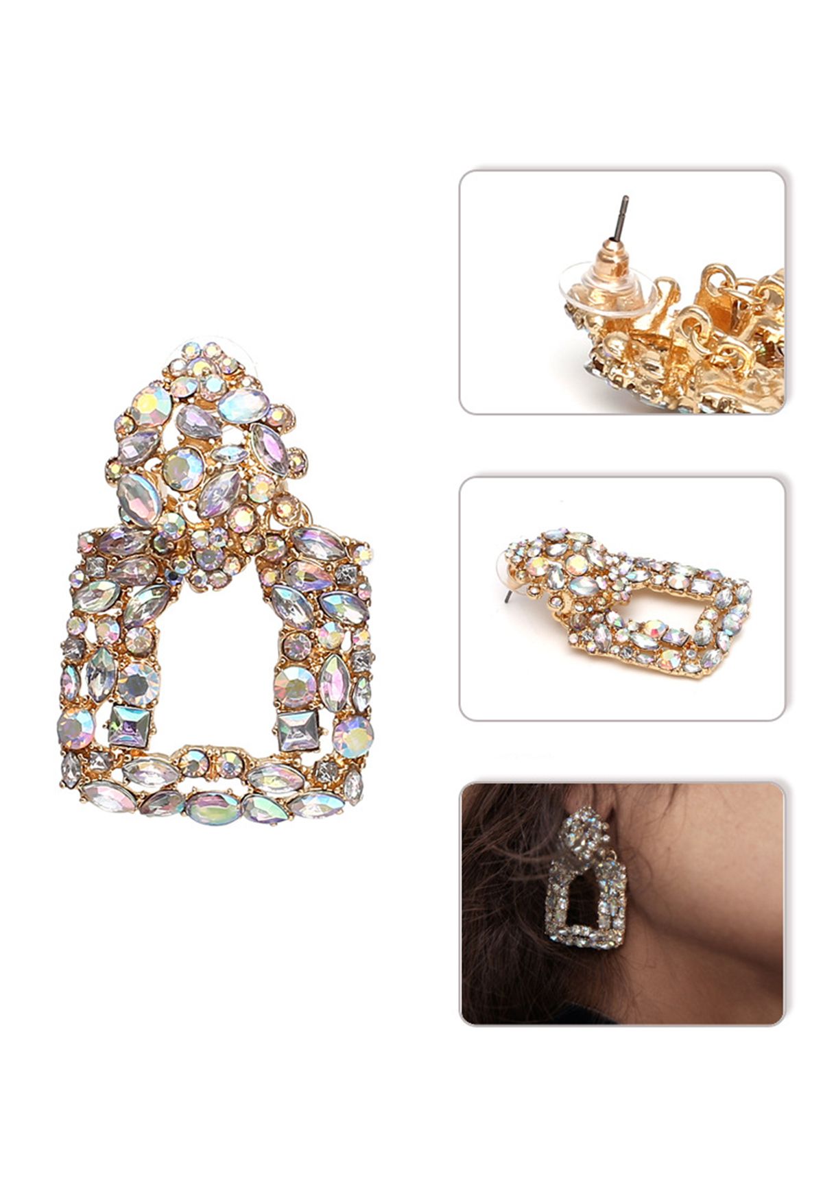 Retro Geometric Shiny Diamond Earrings