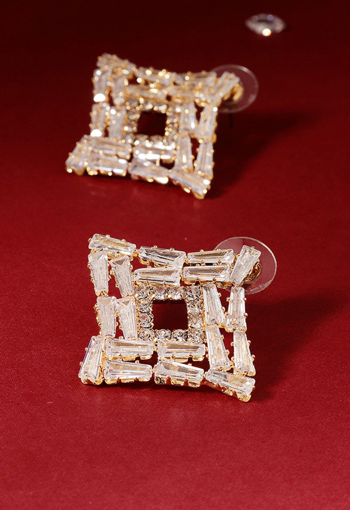 Irregular Hollow Square Shape Diamond Earrings