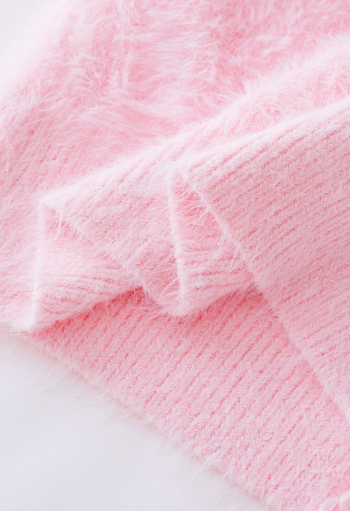 Bowknot Brooch Fuzzy Knit Cardigan in Pink