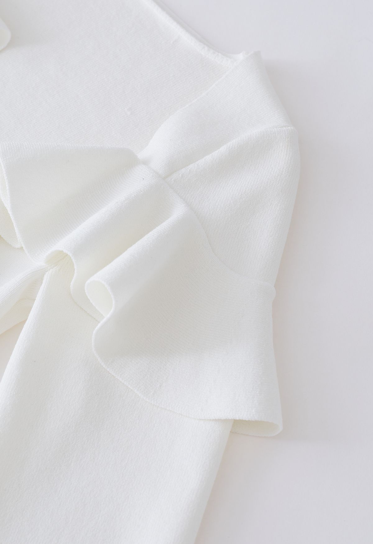 Sassy Wide Ruffled Neckline Knit Top in White