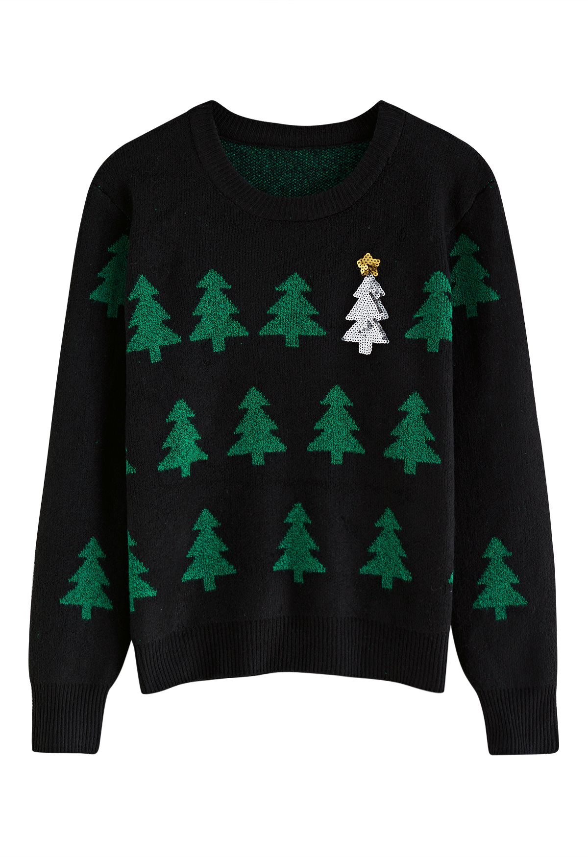Sequined Christmas Tree Knit Sweater in Black - Retro, Indie and Unique ...