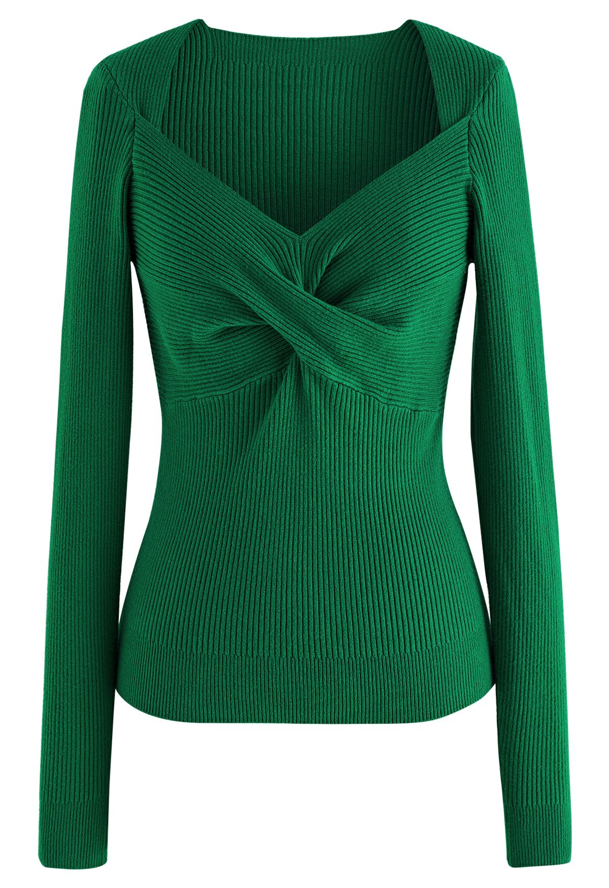 Sweetheart Twist Front Ribbed Knit Top in Green - Retro, Indie and ...