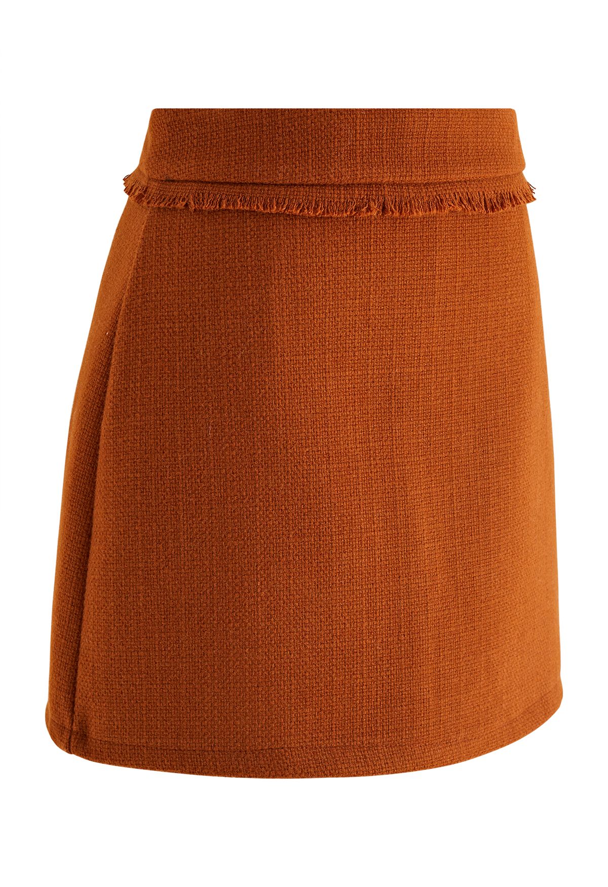 Fringe Trim Tweed Mini Bud Skirt in Orange - Retro, Indie and Unique ...