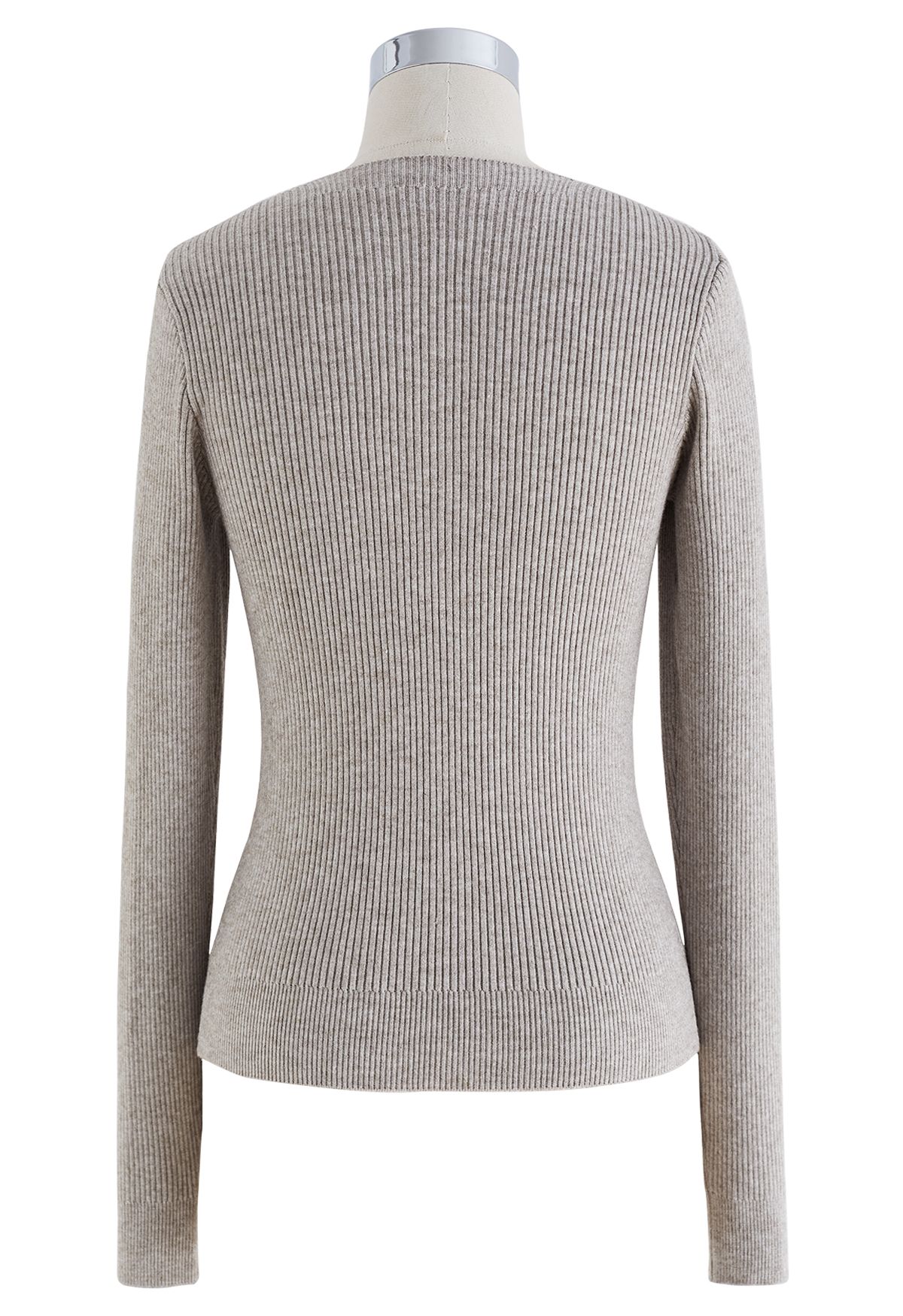 Sweetheart Twist Front Ribbed Knit Top in Linen