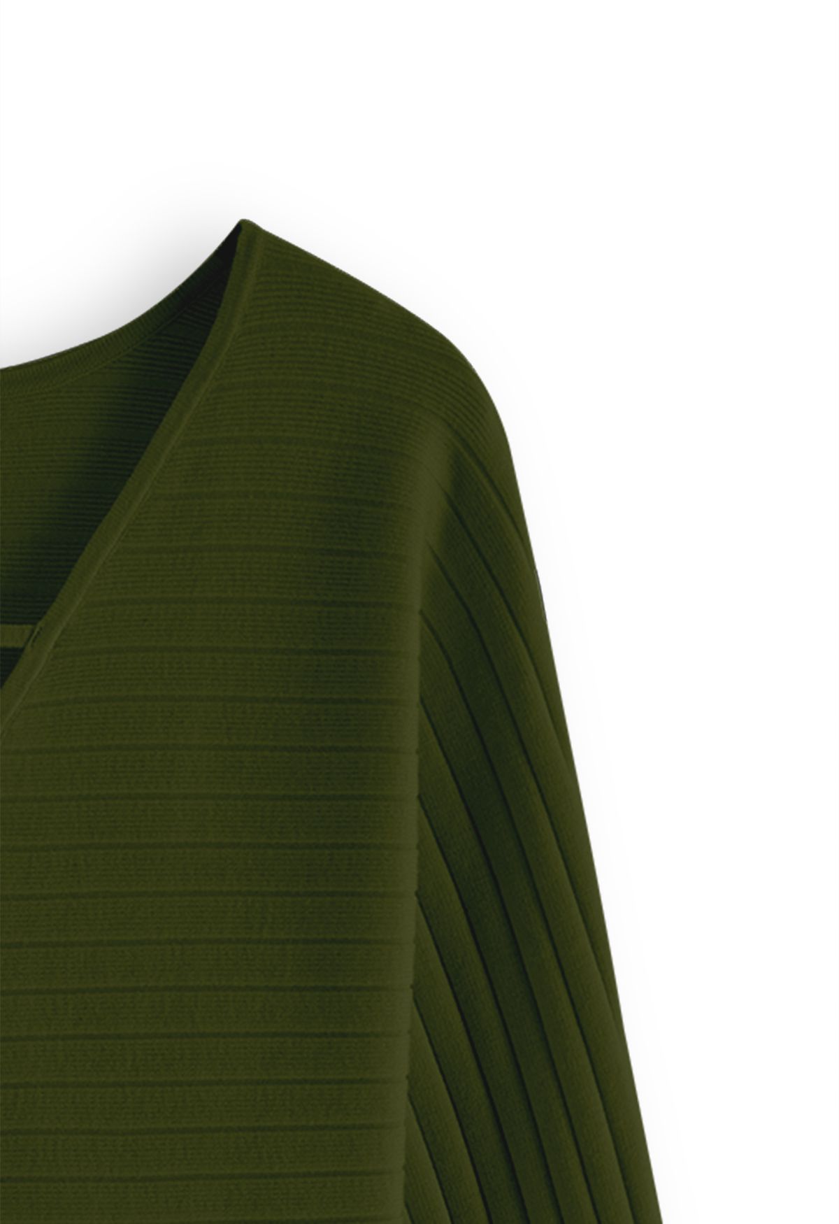Horsebit Trim Faux-Wrap Knit Top in Army Green