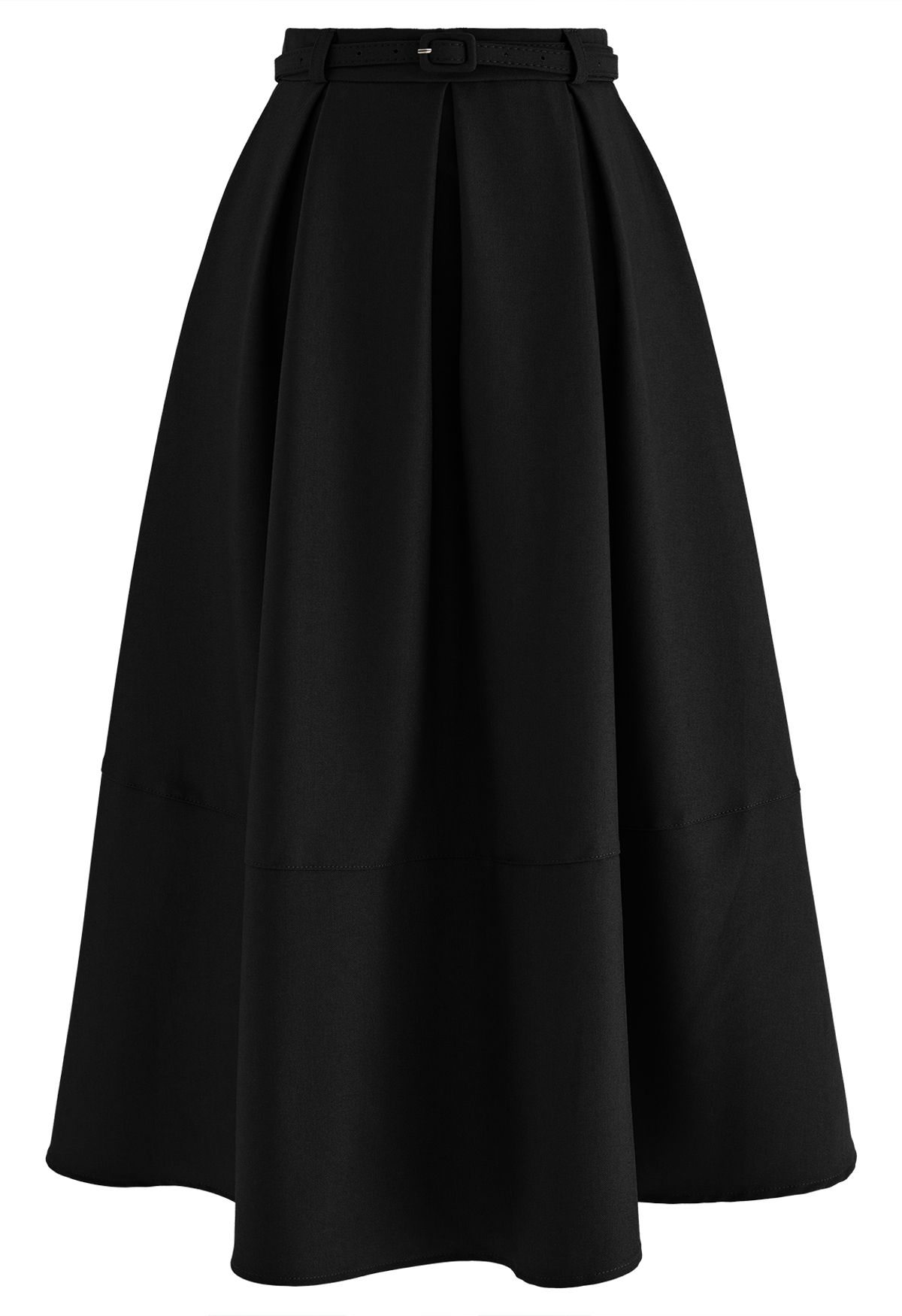Side Pockets Pleated Belt Midi Skirt in Black - Retro, Indie and Unique ...