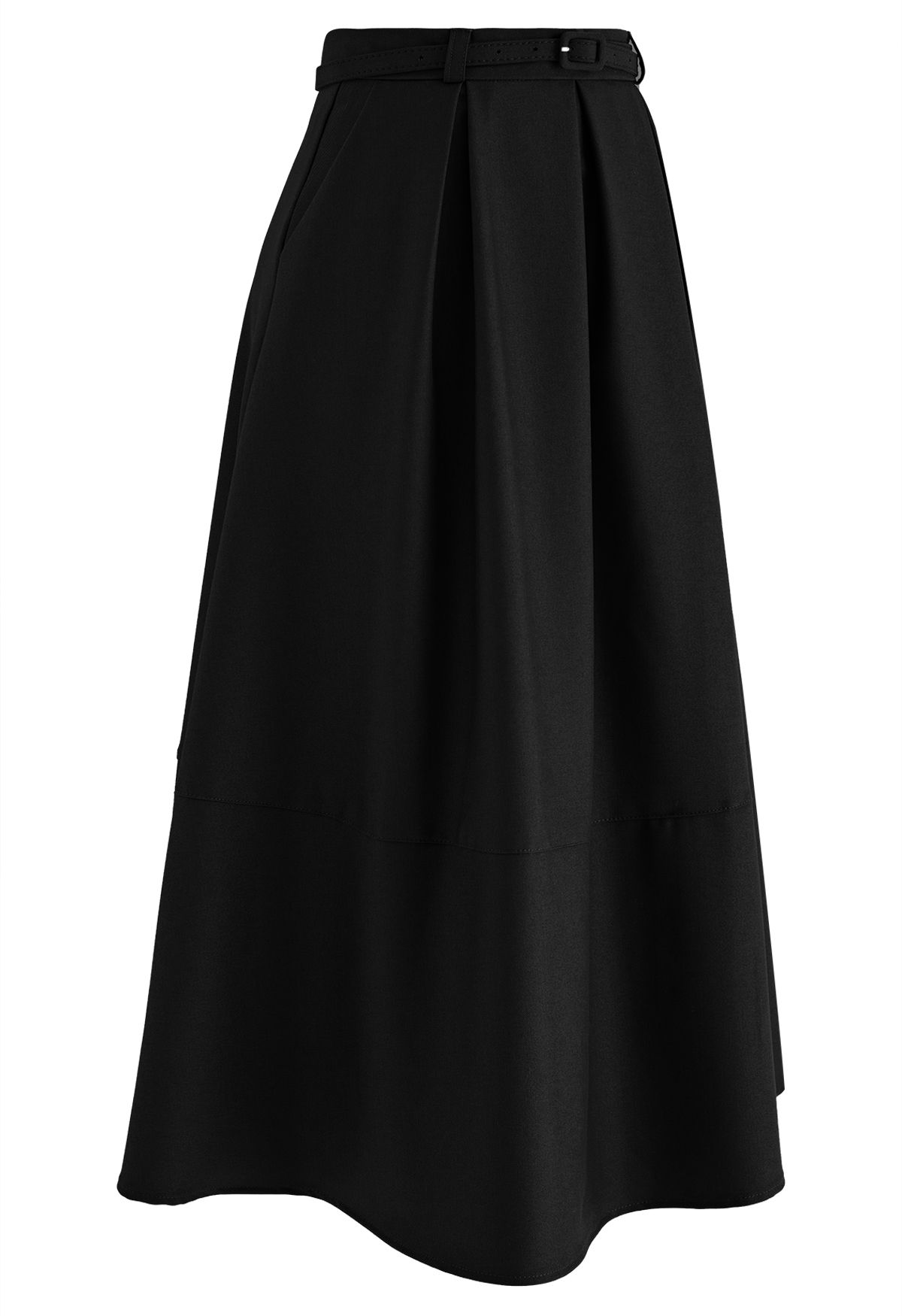 Side Pockets Pleated Belt Midi Skirt in Black - Retro, Indie and Unique ...
