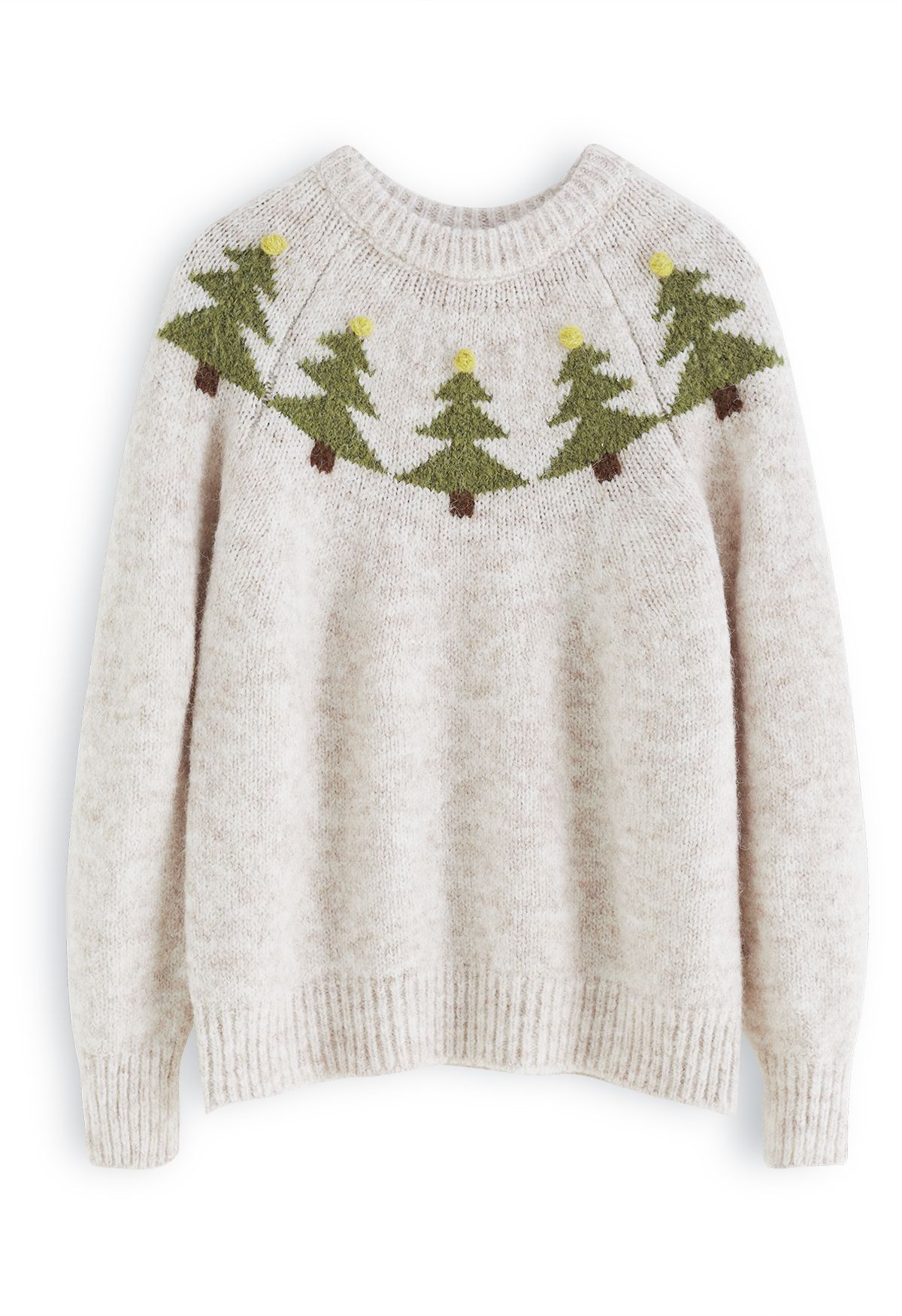 Pom-Pom Christmas Tree Chunky Knit Sweater in Ivory