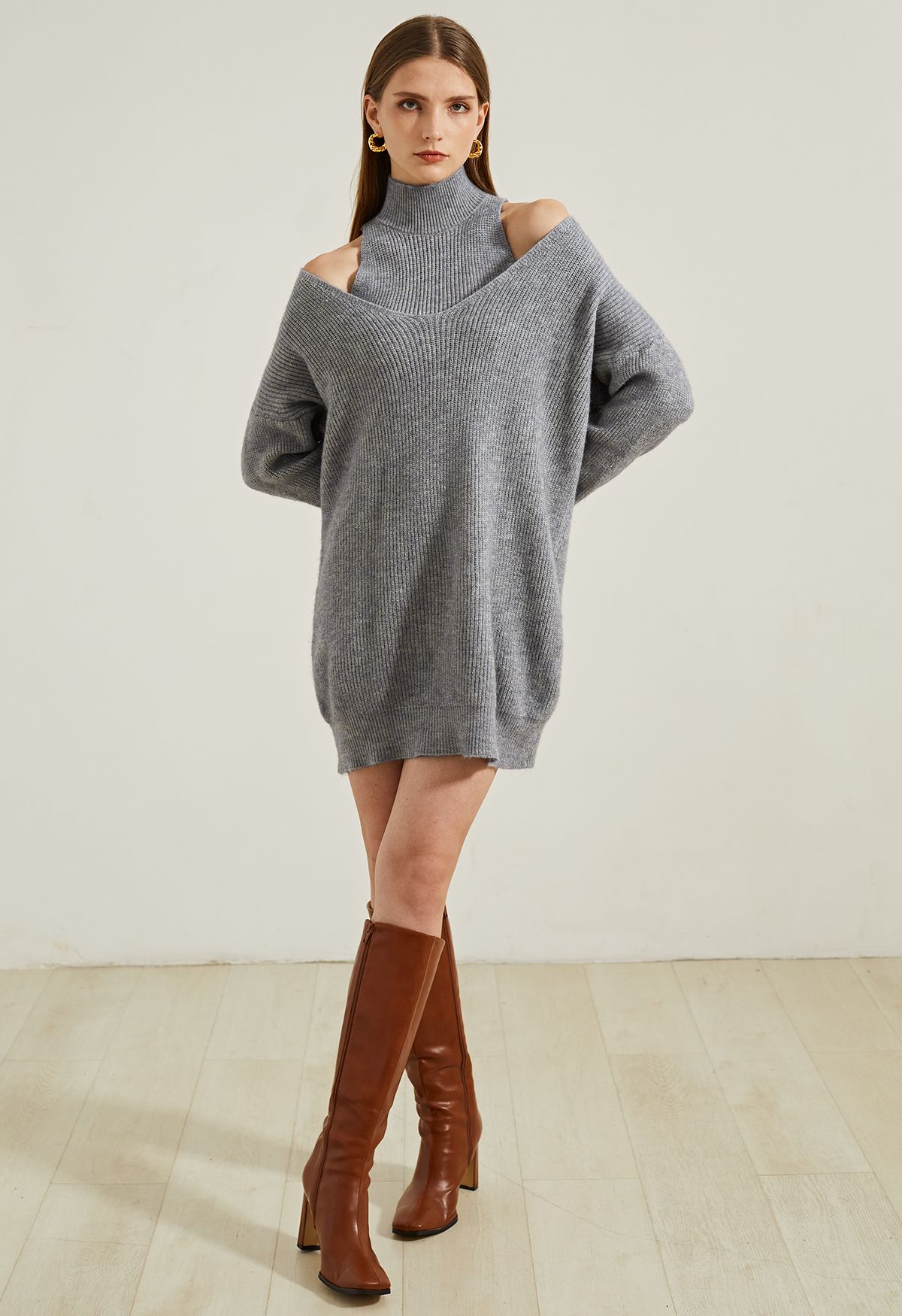 Perfectly Splendid Grey Turtleneck Sweater Dress