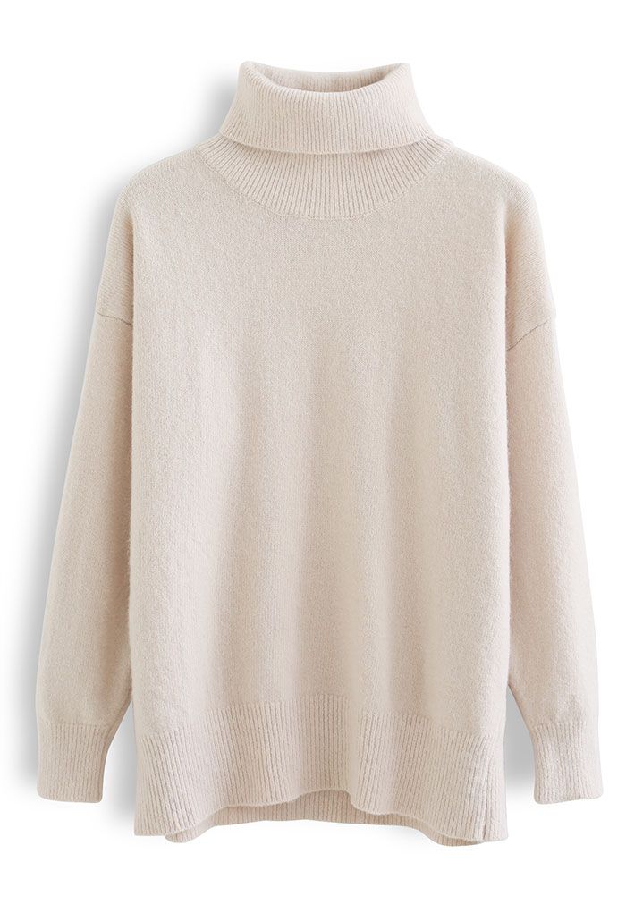 Neat Soft Knit Turtleneck Sweater in Cream