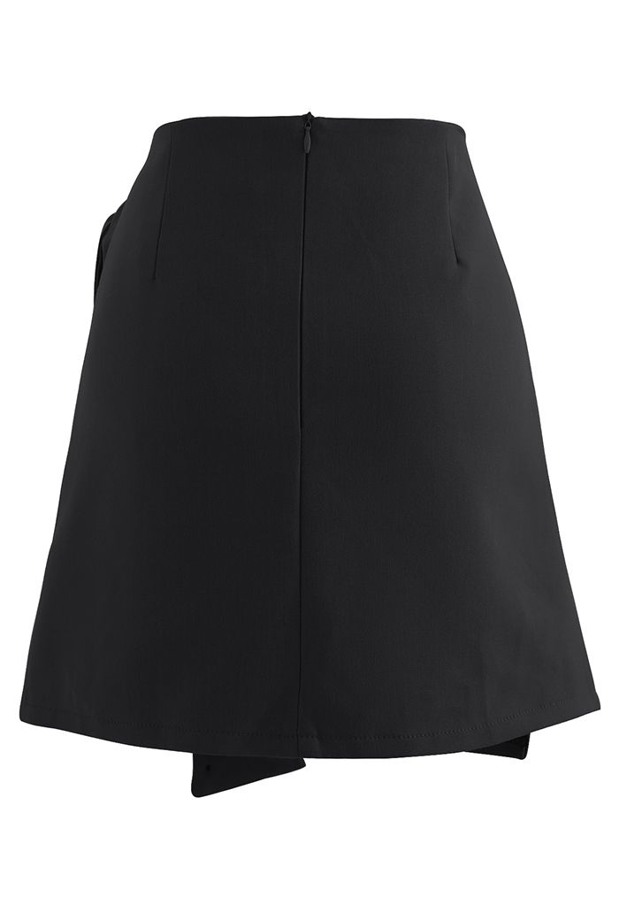Tie Waist Flap Front Mini Skirt in Black - Retro, Indie and Unique Fashion