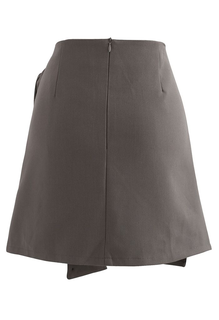 Tie Waist Flap Front Mini Skirt in Taupe - Retro, Indie and Unique Fashion