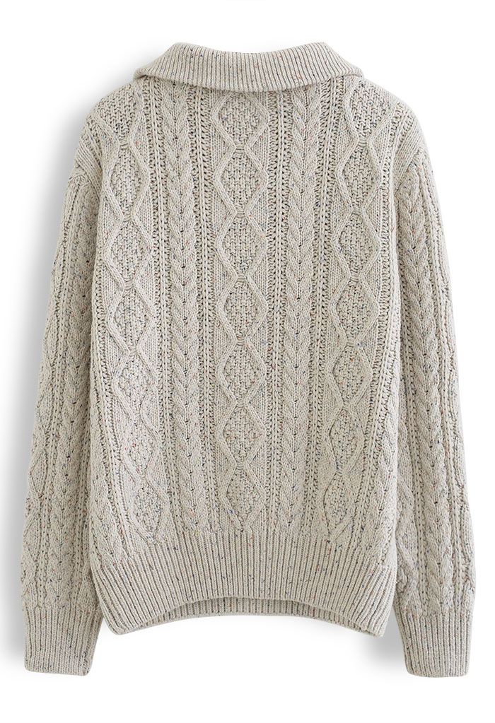 Zipper High Neck Mix-Color Knit Sweater in Linen - Retro, Indie and ...