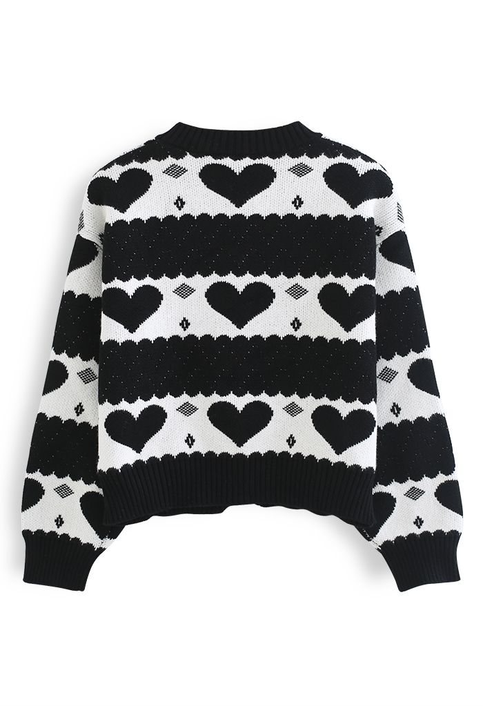 Gentle Black Heart Cropped Knit Cardigan