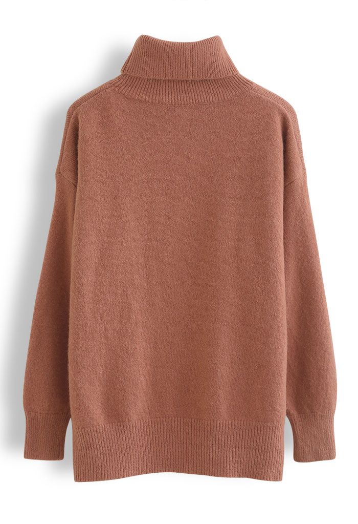 Neat Soft Knit Turtleneck Sweater in Rust Red