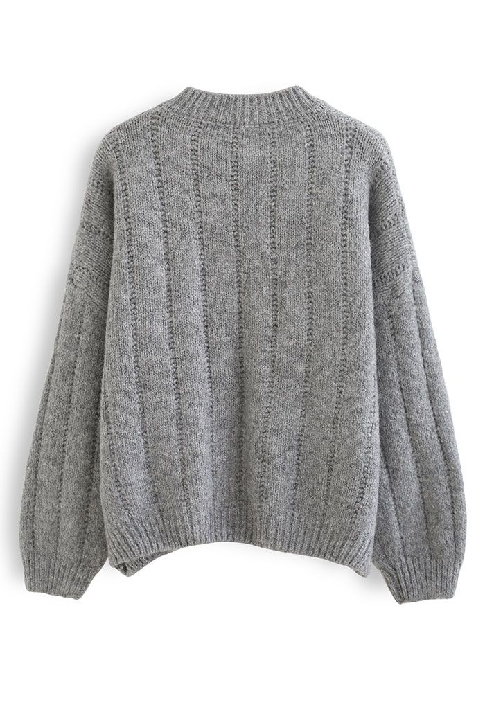 Colorful Posy Pom-Pom Fuzzy Sweater in Grey
