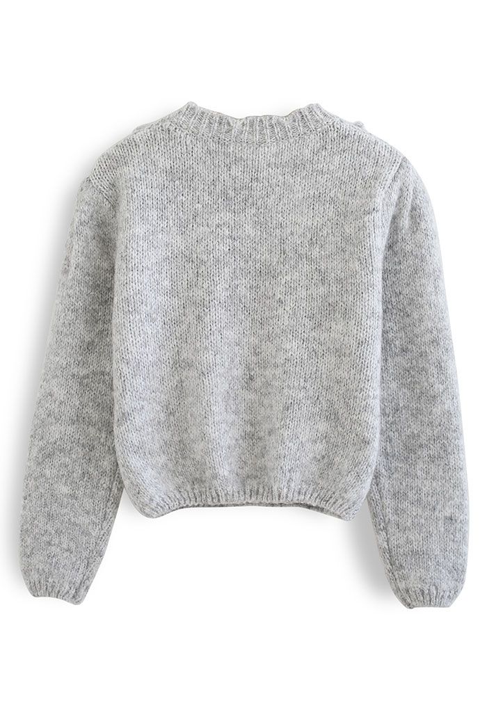 Pom-Pom Diamond Fuzzy Cropped Sweater in Grey