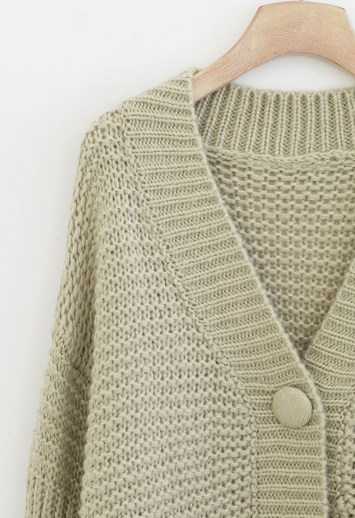 Exaggerated Button Chunky Knit Cardigan in Sage