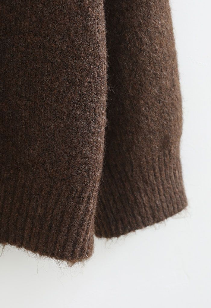 Solid Color Comfy Fuzzy Knit Sweater in Brown