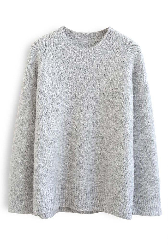 Solid Color Comfy Fuzzy Knit Sweater in Grey - Retro, Indie and Unique ...