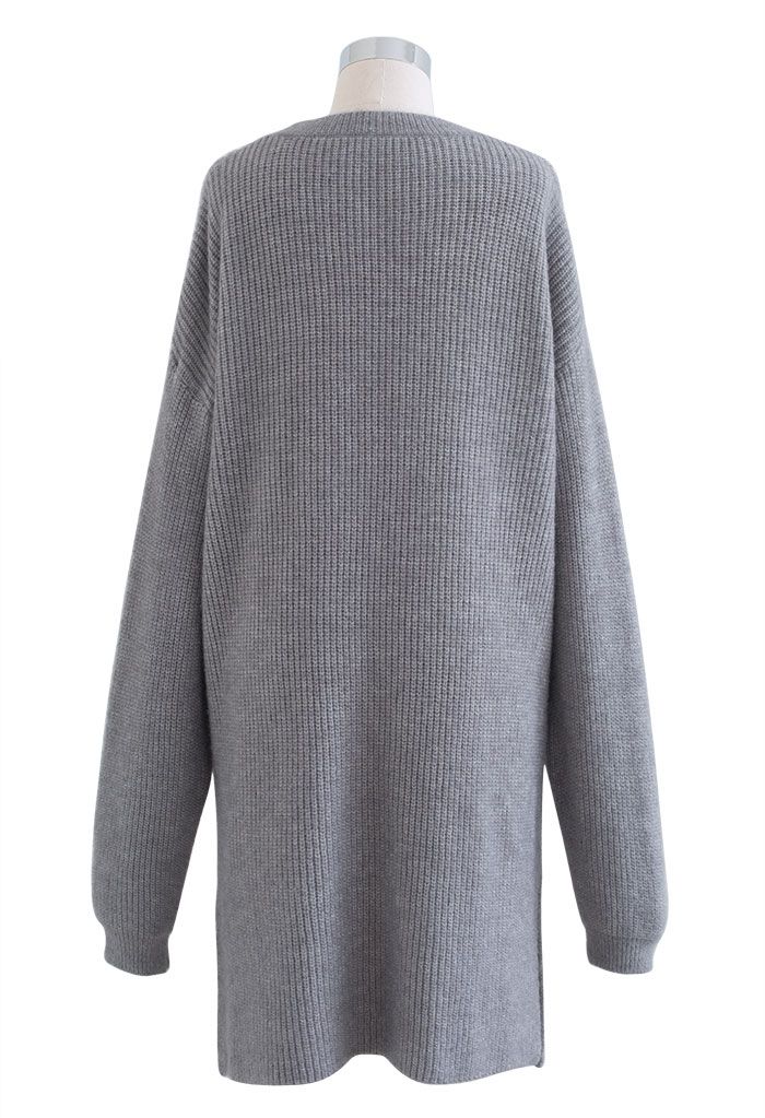 Crew Neck Rib Knit Sweater Dress in Grey