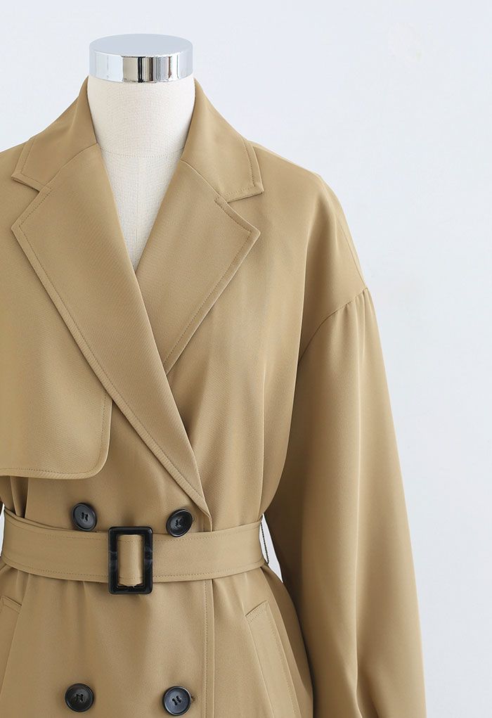 Bubble Sleeve Belted Trench Coat in Camel