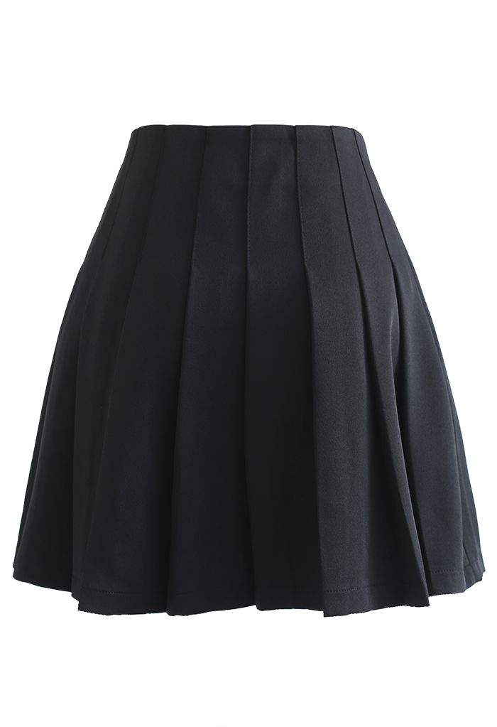 Crystal Chain Decorated Pleated Flap Mini Skirt in Black - Retro, Indie ...