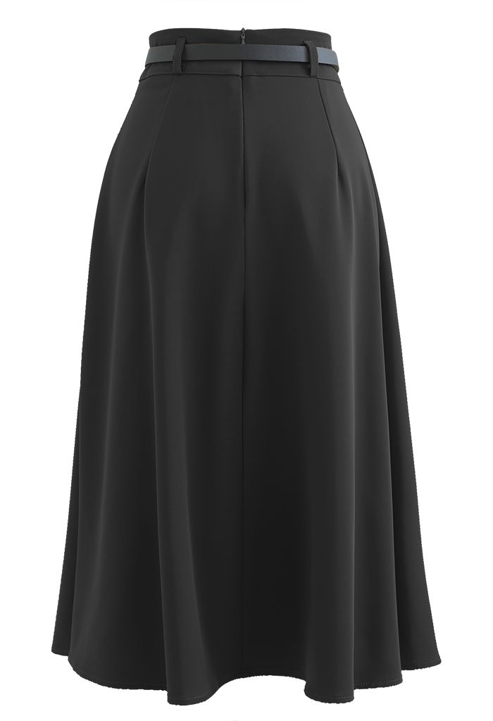 Half Pleat High-Waisted Belted Skirt in Black - Retro, Indie and Unique ...
