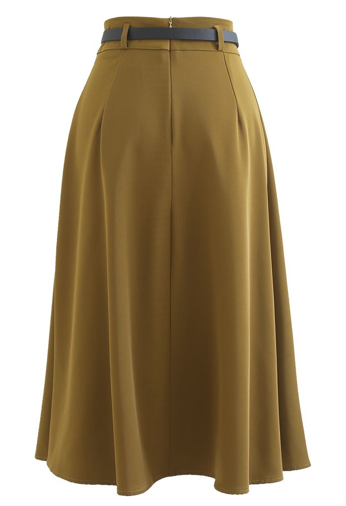 Half Pleat High-Waisted Belted Skirt in Mustard - Retro, Indie and ...