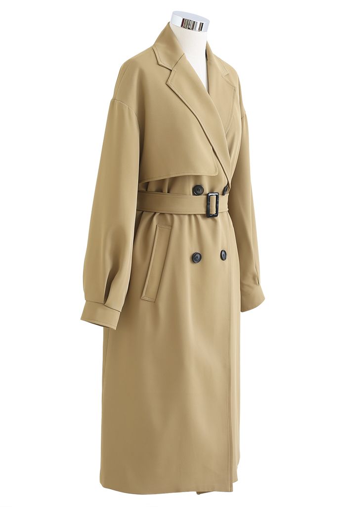 Bubble Sleeve Belted Trench Coat in Camel