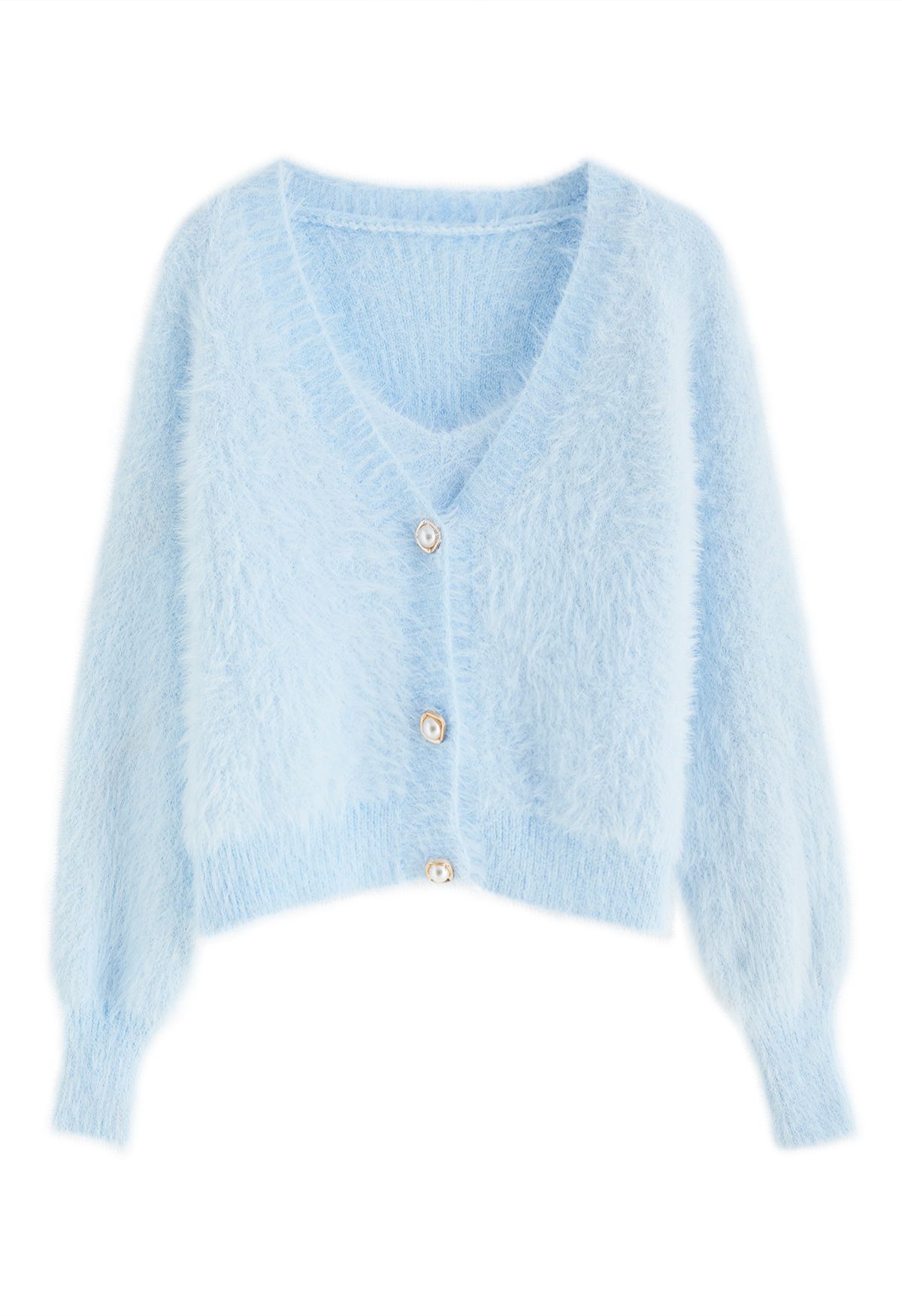 Fuzzy Cami Top and Pearly Buttoned Cardigan Set in Baby Blue - Retro ...