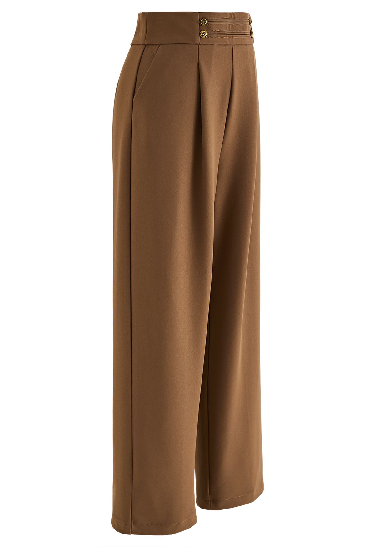 Golden Button Wide-Leg Pants in Brown