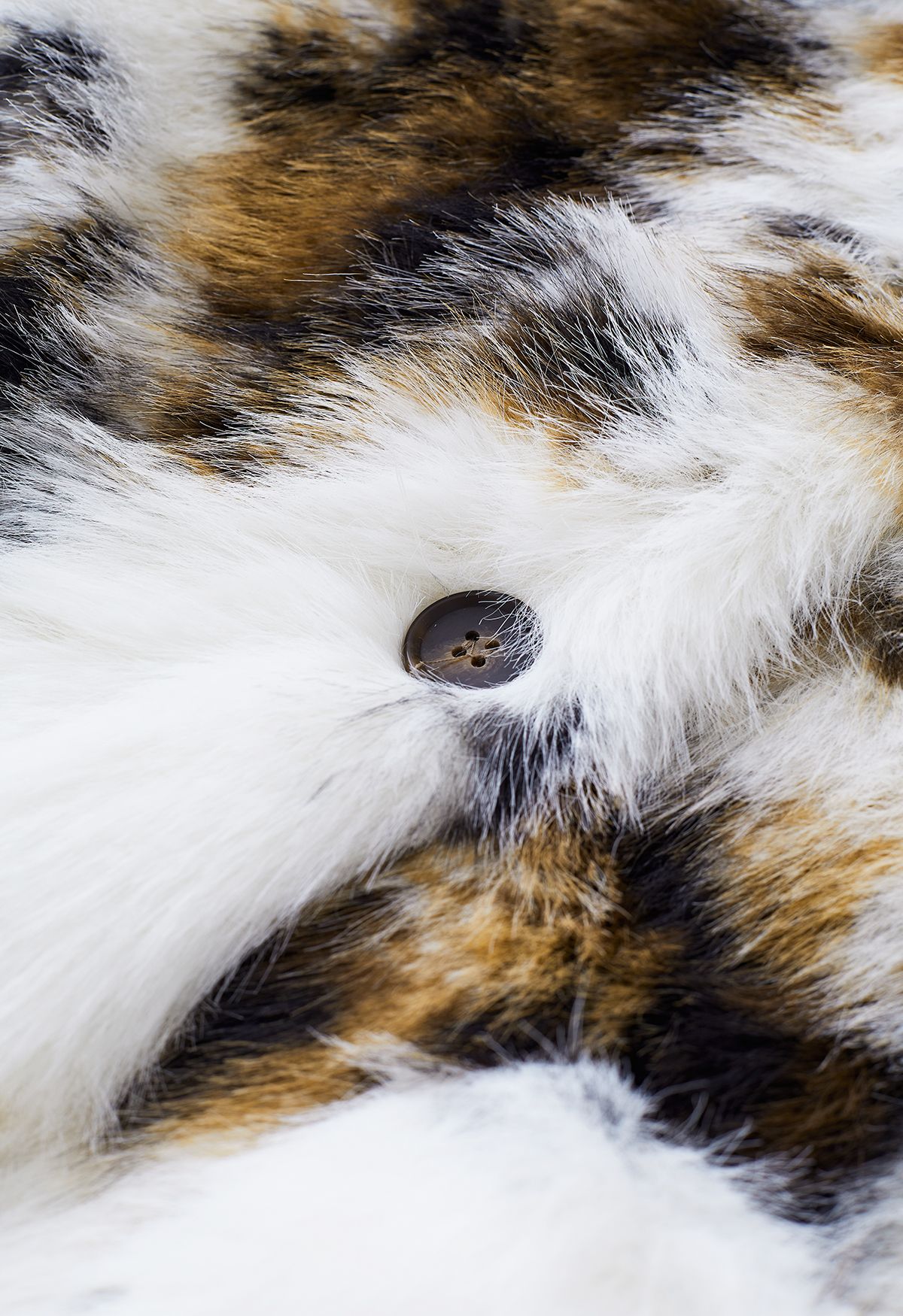 Collarless Spots Print Faux Fur Coat