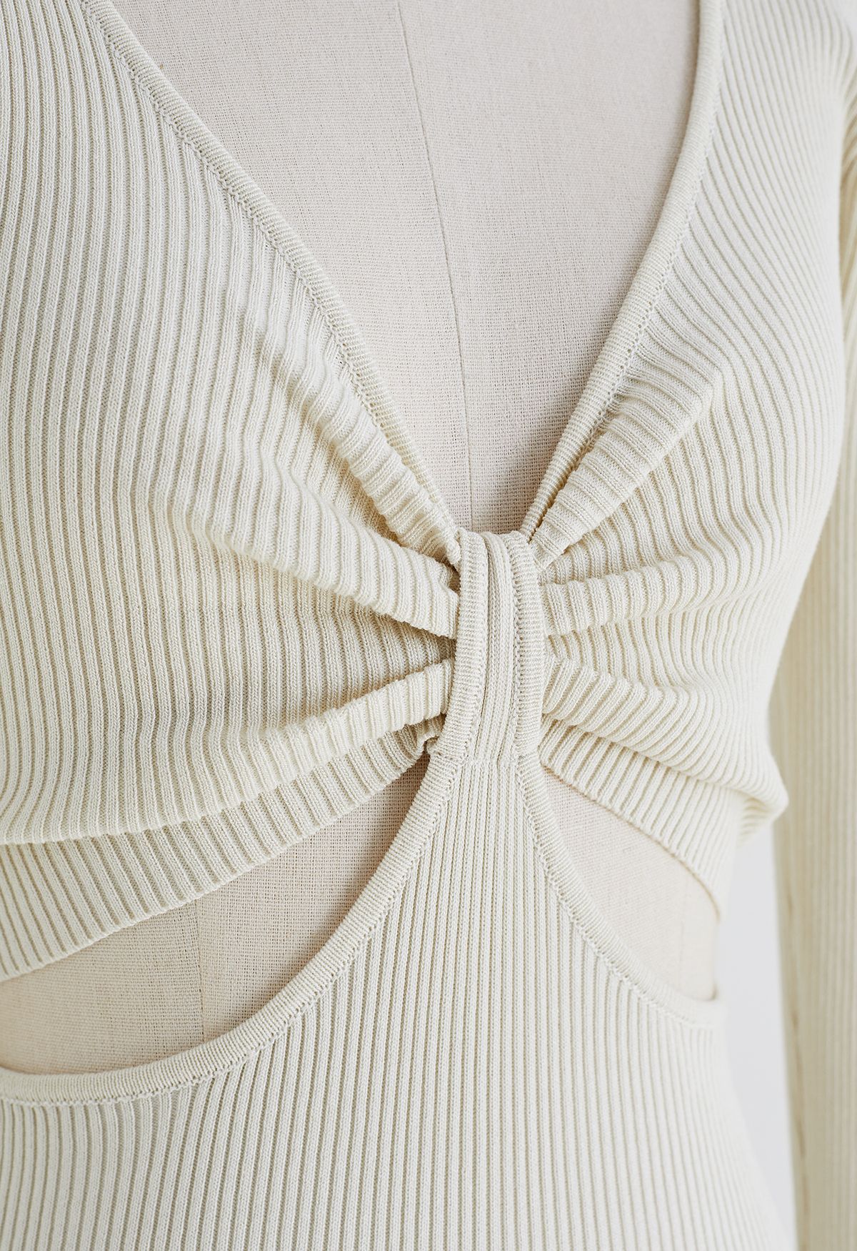 Front Cutout Split Hem Knit Dress in Ivory
