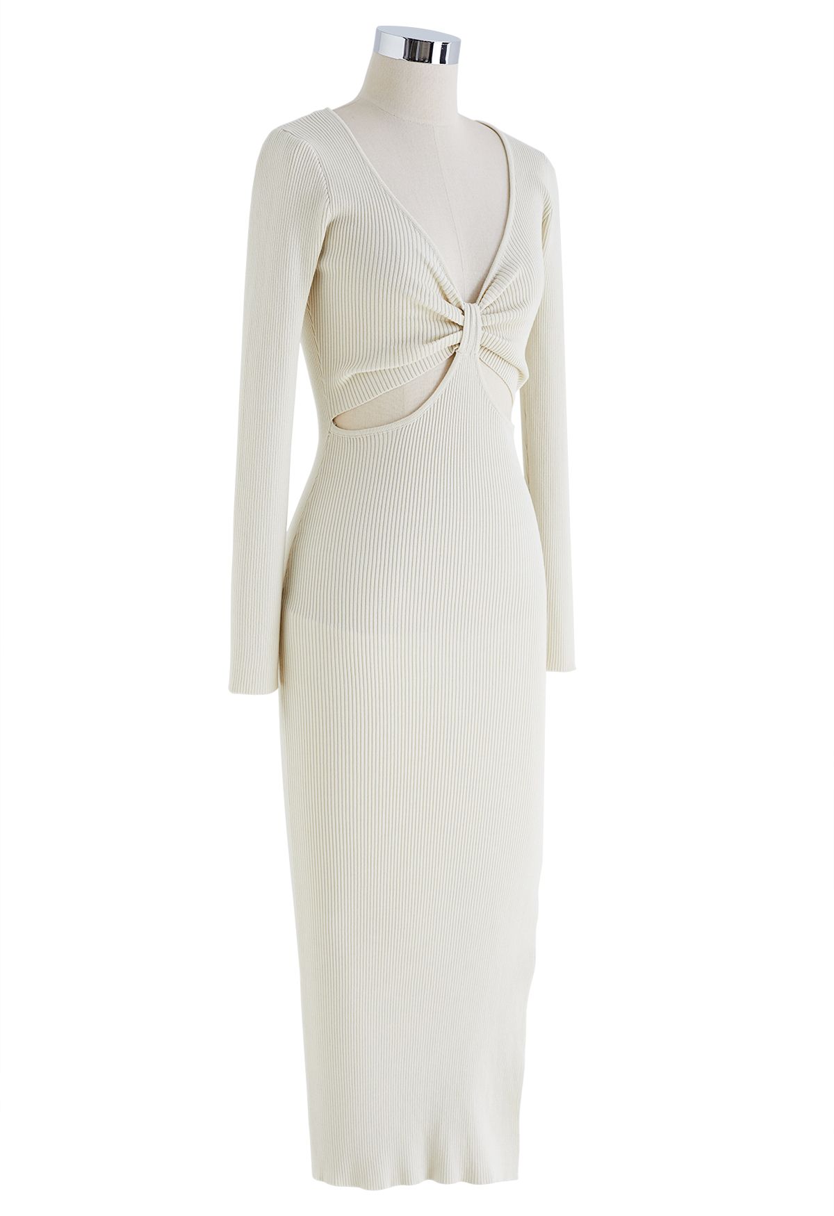 Front Cutout Split Hem Knit Dress in Ivory